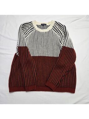 Chunky Knit Sweater Longsleeves Colorblock Striped Rust Cream Colour